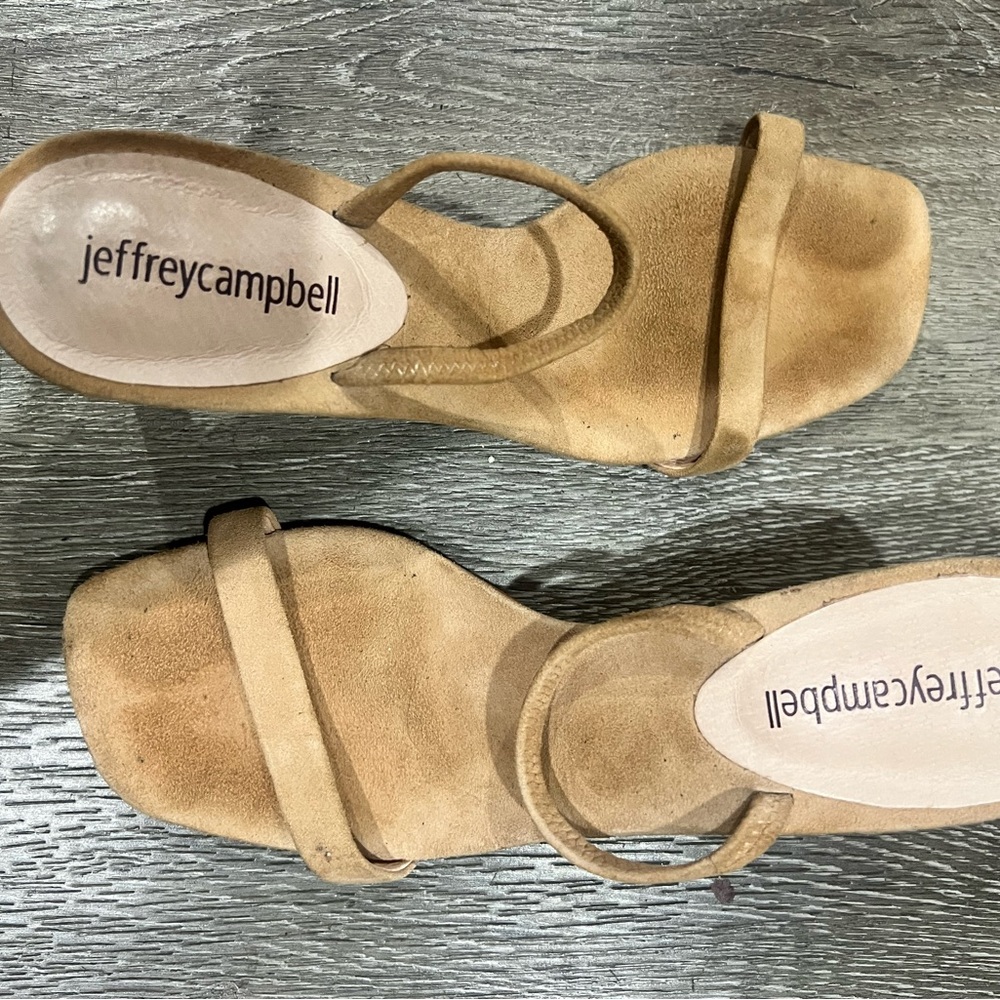 Jeffrey Campbell Tan Suede Minimal Strappy Square-Toe Heels